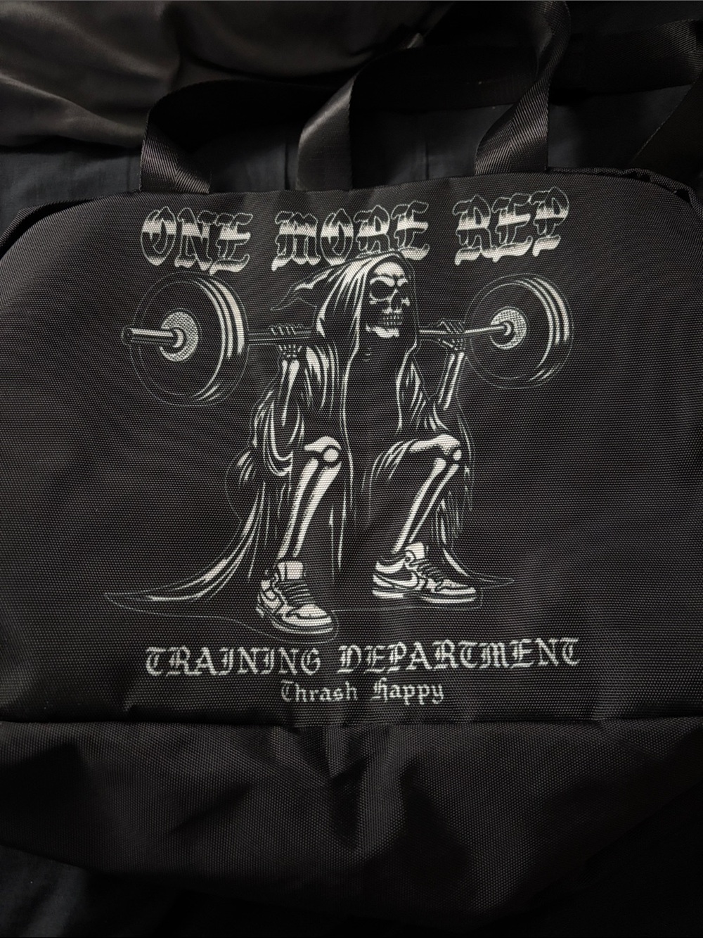 Black Gym Duffel with Grim Reaper Graphic